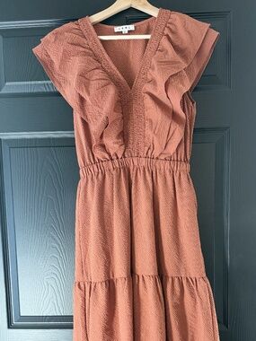 Rust Terracotta Ruffle Tiered Midi Maxi Dress